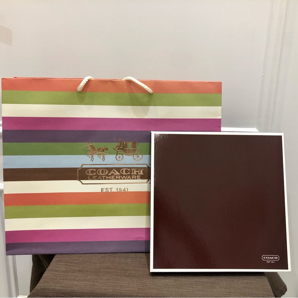 Coach scarf box with gift bag and ribbon. Excellent condition.